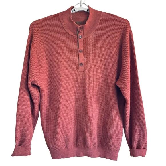 Orvis Men's Size XL Rust Orange Button Front Merino Wool Pullover Sweater - Picture 1 of 4
